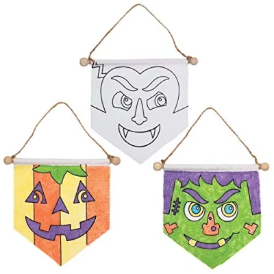 Abbildung von Baker Ross AX234 Halloween Bannern zum Ausmalen 3 Stück, Künstler und Bastelbedarf saisonalen Basteln Dekorieren zur Winterzeit