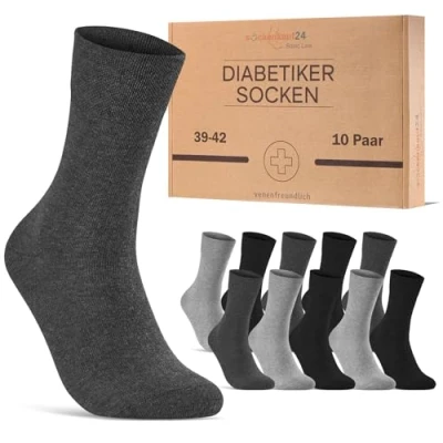 Abbildung von 10 Paar Diabetikersocken für Herren &amp; Damen ohne Gummibund Naht aus Baumwolle Diabetiker Socken mit Komfortbund Gummi 70208T (Schwarz/Grau 43 46) WP