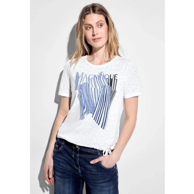 Abbildung von Cecil Burnout Tshirt print, Damen, Größe: XL, Weiß