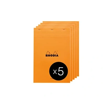 Abbildung von Rhodia 18000C Packung mit 5 Notizblöcken geheftet No.18, DIN A4 80 Blätter blanko 80g, Orange, 1 Pack