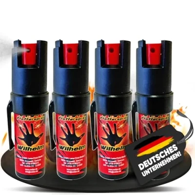 Abbildung von 4 x Wilhelm Pfefferspray 16 ml Tierabwehr Selbstverteidigung CS Gas KO Spray hochdosiert (ca. 2 Mio. Scoville) effektives Verteidigungsspray