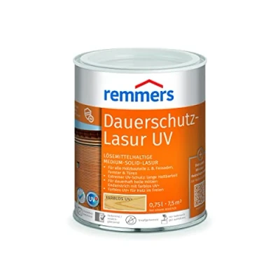 Abbildung von Remmers Dauerschutz Lasur UV farblos, 2,5 Liter, Dekorative Medium Solid für Außen, auch helle Farbtöne und farblos UV+, wetterbeständig
