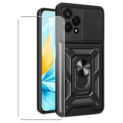 Abbildung von SDTEK Hülle Für Honor 200 Lite Handyhülle Kameraobjektivschutz, Ständer, Magnetringhalter Glas Displayschutzfolie (Schwarz)
