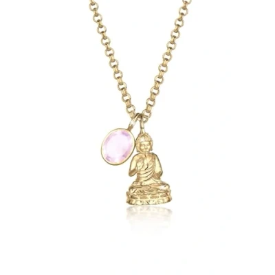 Abbildung von Elli PREMIUM Halskette Damen Buddha mit Rosenquarz Edelstein in 925 Sterling Silber vergoldet