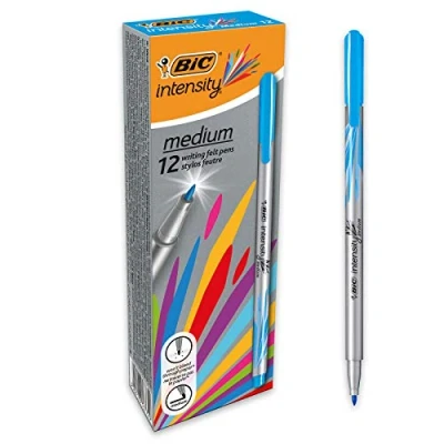 Abbildung von BIC Intensity Fineliner, Filzstifte Set mit 12 Stiften in Türkis, mittlerer Spitze, Ideal für das Büro, Home Office oder die Schule