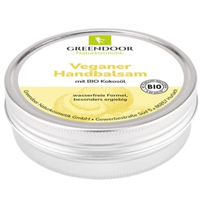 Abbildung von GREENDOOR veganer Handbalsam mit BIO Kokosöl 75ml, Handcreme natürlich ohne Parabene Palmöl Mineralöl Tierversuche, Natur Produkt, Hand Balsam Creme trockene Haut