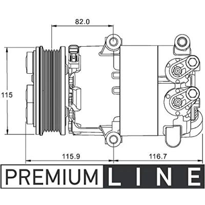 Abbildung von MAHLE ORIGINAL ACP 1332 000P Kompressor 7VS16ic 12V PAG 46 YF R1234yf, R134a mit Dichtring ohne Ölablassschraube FORD: MONDEO 4 Turnier,
