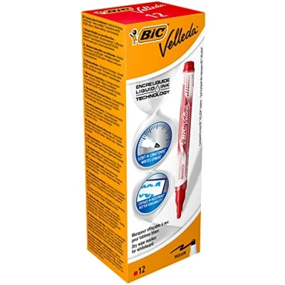 Abbildung von BiC Velleda Whiteboard Marker, Liquid Ink Tank, trocken abwischbar, Rot, 12 Stück