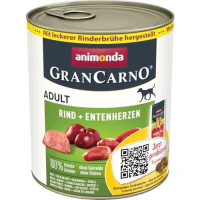 Abbildung von GranCarno Hunde Nassfutter mit Rind + Entenherzen (6 x 800 g), Hundefutter nass ohne Getreide und Zucker von animonda, für ausgewachsene Hunde, frischen fleischlichen Zutaten