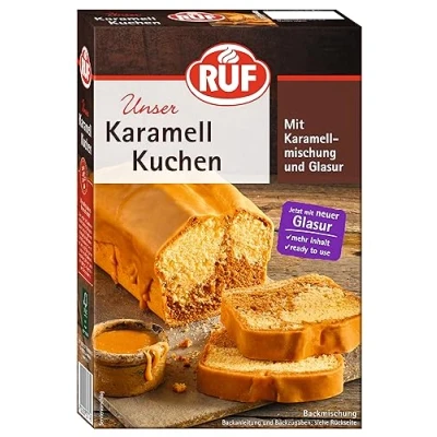 Abbildung von RUF Karamell Kuchen, Grundbackmischung für einen Marmor Kuchen mit Karamellgeschmack und Karamellglasur, extra saftig locker