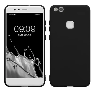 Abbildung von kwmobile Hülle kompatibel mit Huawei P10 Lite weiches TPU Silikon Case Cover geeignet für kabelloses Laden Schwarz matt