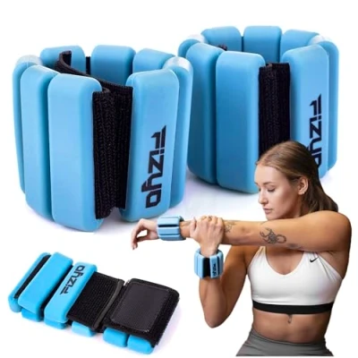 Abbildung von Fizyo Verstellbare Handgelenkgewichte Set mit 2 Stück Langlebiges tragbares Handgelenk und Knöchelgewichte für Yoga, Tanz, Barre, Pilates, Cardio, Aerobic, Walkingn (Blau, 900g)