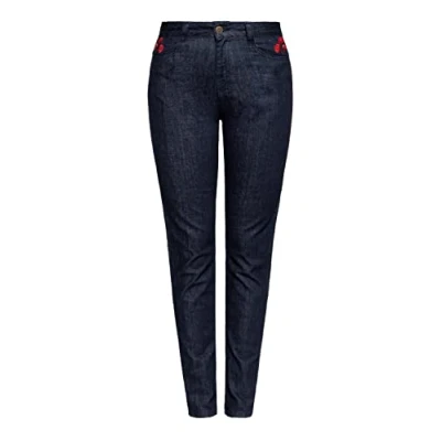 Abbildung von Queen Kerosin Damen Jeanshose High Waist Slim Fit Western Style 50S Rockabilly Vintage Rosen Pants Denim Roses