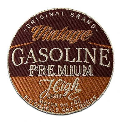 Abbildung von Mono Quick Aufnäher Bügelbild, Aufbügler, Applikationen, Patches, Flicken, zum aufbügeln, Polyester, Vintage Gasoline Motorrad Auto Größe: 6,3 x 8,6 cm