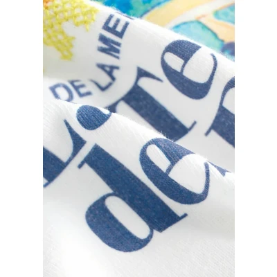 Abbildung von Next Regular FIT Corded Ochre Heavyweight Tshirt print, Damen, Größe: 34, Ecru white coastal scene beaded graphic