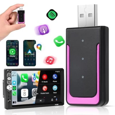 Abbildung von Drahtloser CarPlay Adapter, Euakee Mini Edition Auto Wireless Wandelt Kabelgebundene in Drahtlose Dongle Plug &amp; Play Adapter für Android, mehr als 800 Fahrzeuge