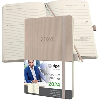 Abbildung von SIGEL C2430 Terminplaner Wochenkalender 2024, ca. A5, taupe, Softcover, 192 Seiten, Gummiband, Stiftschlaufe, Archivtasche, PEFC zertifiziert, Conceptum