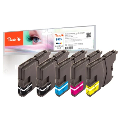 Abbildung von Peach B985 Spar Pack Plus Druckerpatronen (2xBK, C, M, Y) ersetzt Brother LC 985 für z.B. DCPJ 125, 140 W, 315 515 MFCJ 220