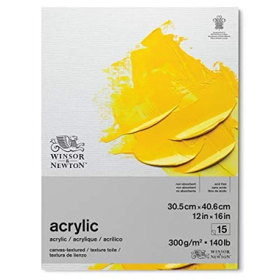 Abbildung von Winsor &amp; Newton 6534003 Acrylpapier im Block 15 Blatt mit Leinwandstruktur 30,5 x 40,6cm , 300g/m², Säurefrei, ohne optische Aufheller, Alterungsbeständig für Acrylfarbe und Medien