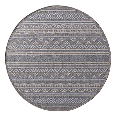 Abbildung von Taracarpet Outdoor Teppich Wetterfest Wohnzimmer Balkon Küchenteppich Flachgewebe Sisaloptik Muster Kelim blau 160x160 cm rund