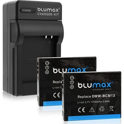 Abbildung von Blumax 1x Ladegerät + 2X akku ersetzt Panasonic DMW BCM13 BCM13E kompatibel mit DMC TZ40/DMC TZ41/DMC TZ56/DMC TZ61/DMC FT5 lader Haus kfz USB