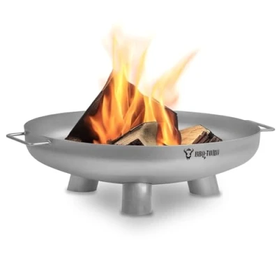 Abbildung von BBQ Toro Edelstahl Feuerschale Ø 60 cm Silber Outdoor Feuerstelle mit DREI Standbeinen und Zwei Griffen Feuerschalen für den Garten, Brennschale, Garden Fire Pit, Bowl, Feuerwanne
