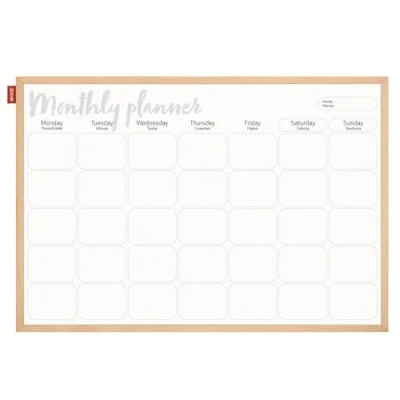 Abbildung von Memobe Organisationstafel Monatsplaner Whiteboard Beschreibbar &amp; Magnetisch Wandkalender Zum Aufhängen Familienplaner Weiß mit Rahmen aus Holz 90x60 cm