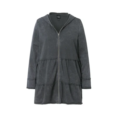 Abbildung von Ulla Popken Tiered Flounce Panel Strickjacke, Damen, Größe: 46/48, Graphite gray