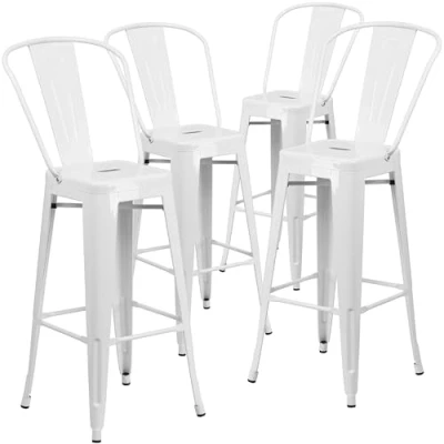 Abbildung von Flash Furniture Lily Barhocker mit Abnehmbarer Rückenlehne, Metall, für drinnen und draußen, 76,2 cm hoch, Weiß, 4 Stück