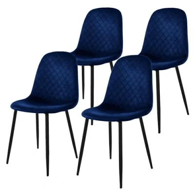 Abbildung von ML DESIGN Stuhl Esszimmerstuhl mit Rückenlehne, Polsterstuhl Metallbeinen (4 St), Wohnzimmerstuhl ergonomisch Dunkelblau Samtbezug Küchenstuhl