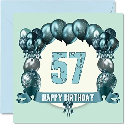 Abbildung von Lustige Geburtstagskarte zum 57. Geburtstag für Männer Geburtstagsballons Happy Birthday Karte Vater, Cousin, Tante, Nanny, Freund, Großvater, Onkel, Mutter, Oma, 145 mm x Grußkarten,