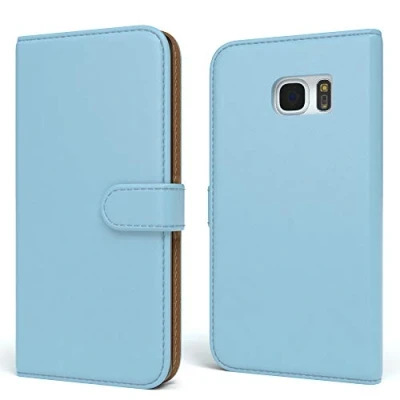Abbildung von EAZY CASE Tasche kompatibel mit Samsung Galaxy S7 Schutzhülle Standfunktion Klaphülle Bookstyle, Handytasche Handyhülle Magnetverschluss und Kartenfach, Kunstleder, Hellblau