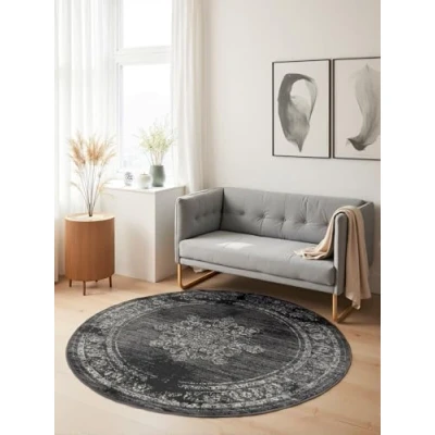 Abbildung von Hanse Home Lydia Kurzflor Teppich Rund Orientalischer Wohnzimmerteppich, Klassisch, Weich im Orient Design für Wohnzimmer, Schlafzimmer, Esszimmer, Flur Grau, Ø120cm