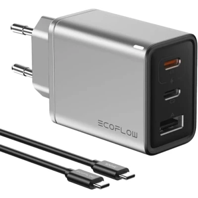 Abbildung von EcoFlow USB C Ladegerät GaN Rapid 65W Schnellladegerät mit 100W Kabel, 3 Ports, für iPhone 15/14/13 Plus Pro Max, MacBook Pro/Air, iPad Pro, Galaxy S23/S22, Note20, Pixel, Apple Watch usw.