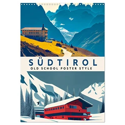 Abbildung von Südtirol Old School Poster Style (Wandkalender 2025 DIN A3 hoch), CALVENDO Monatskalender