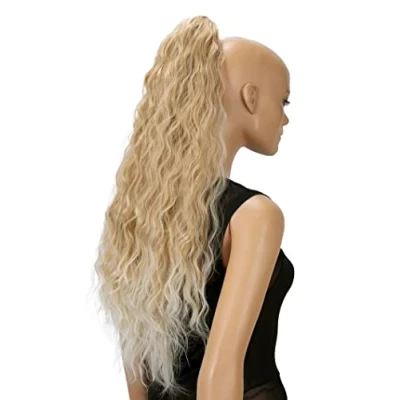 Abbildung von CAISHA 70cm Extralang Voluminös Gewellt Clip On Haarteil Zopf Pferdeschwanz Hitzebeständig Synthetik Hellblondmix H719
