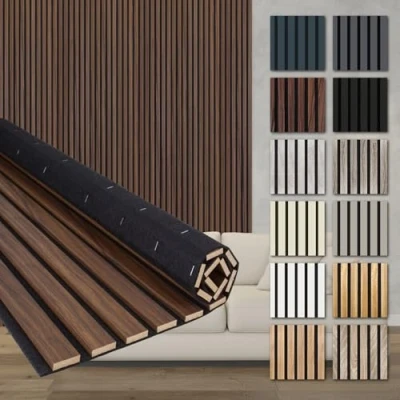 Abbildung von HEXIM Akustikpaneele Holz 278x60cm Holzpaneele Wand Lamellenwand flexibel MDF Wandpaneele TV Wandverkleidung Deko Holzwand braun (4 Paneele / 6,68 m² AP13 Catania Oak)
