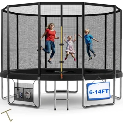 Abbildung von Devoko Trampolin Outdoor Ø 183/228/305/366/427 cm TÜV Rheinland GS Zertifikat, Indoor Kinder Gartentrampoline, Komplettset mit Schuhnetz, Leiter, Randabdeckung, Sicherheitsnetz