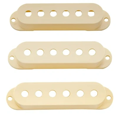 Abbildung von Musiclily Pro ST Style Single Coil Tonabnehmer Abdeckung Pickup Kappen Set für Import Strat Squier E Gitarre, Creme(3er Set)