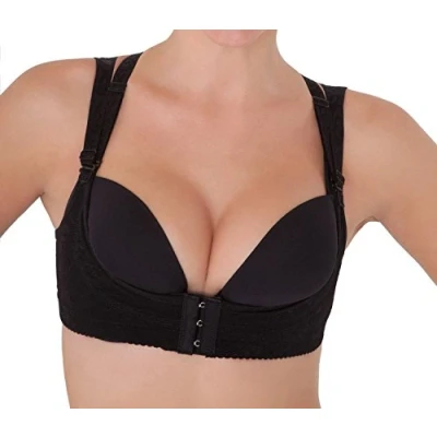 Abbildung von Boolavard Oktoberfest Dirndl Push Up BH Büstenhebe Schwarz/Hautfarben Gr. S XXL. (Medium, Schwarz)