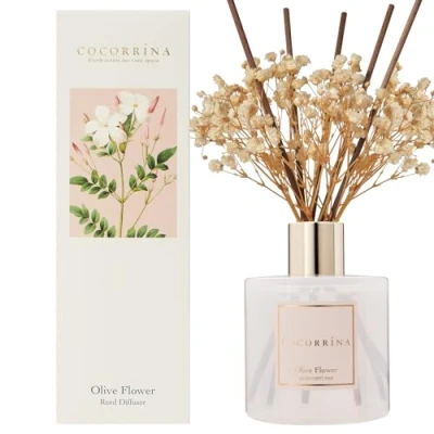 Abbildung von COCORRÍNA Raumduft Reed Diffuser mit 8 Duftstäbchen 200ml Olivenblüte, Natürlich, Langanhaltend, Home Duft ätherisches Öl Diffusor für Badezimmer Regal Dekoration