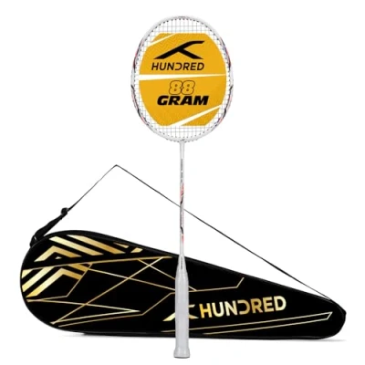 Abbildung von HUNDRED Powertek 2000 PRO Badmintonschläger mit Vollhülle (Weiß, Größe: Standard, Griffgröße: G6) Aufgereiht Graphit Für fortgeschrittene Spieler Gewicht: 90 Gramm Maximale