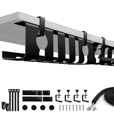 Abbildung von Lannvan Kabelkanal Schreibtisch ohne Bohren 2er Set Kabelmanagement Klemmbar Untertisch Inkl. Zubehör 43 x 13 12 cm Kabelhalter Kabelwanne Tisch Kabelkorb Schwarz