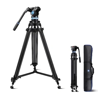 Abbildung von SIRUI AM 15S Aluminium Kamera Video Stativ mit Fluid Kopf, 155cm professionelles Schwerlast Kamerastativ/Videostativ/Tripod Kit für Kameras, max. Belastung 10KG