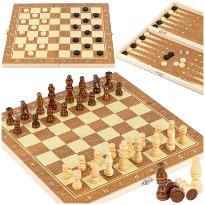 Abbildung von kinderplay Spiel SCHACH, DAMA, BACKGAMMON GROßES HOLZSPIEL 3w1, Strategiespiel