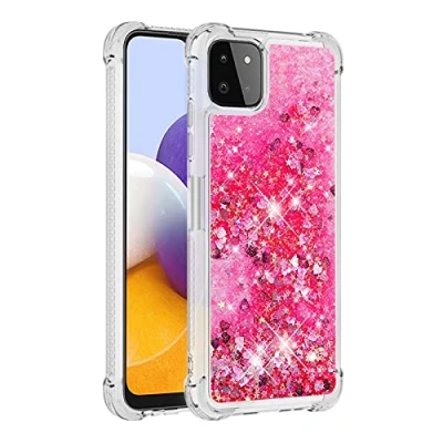 Abbildung von KBIKO zxl Kompatibel mit Samsung Galaxy A22 5G Glitzer Flüssig Hülle, Handyhüllen Flüssigkeit Farbverlauf Sternen Süß Transparent Silikon Bumper Schutzhülle für 5G.Pink YBL