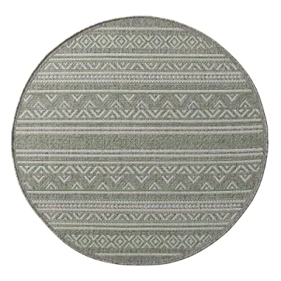 Abbildung von Taracarpet Outdoor Teppich Wetterfest Wohnzimmer Balkon Küchenteppich Flachgewebe Sisaloptik Muster Kelim grün 160x160 cm rund