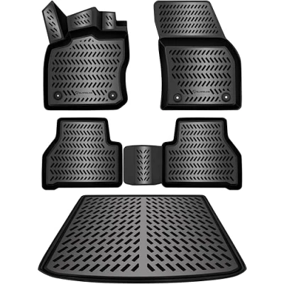 Abbildung von ELMASLINE 3D Gummimatten &amp; Kofferraumwanne Set für VW Caddy Maxi ab 2021 Zubehör Fußmatten Kofferraum