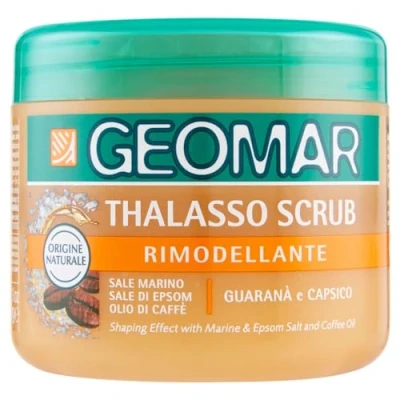 Abbildung von GEOMAR Remodellierendes Thalasso Peeling, Mit Meersalz, Epsom Salz, Kaffee öl und Extrakten aus Guarana Paprika, Made in Italy, 600 g