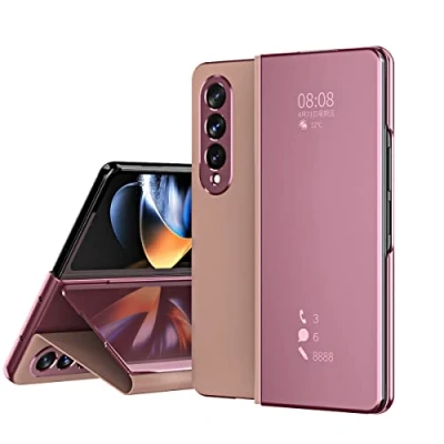 Abbildung von BoerHang Hülle für Samsung Galaxy Z Fold 4 Handyhülle, Smart Clear View Cover, Standing Case, Durchscheinender 360 Schutz.(Roségold)